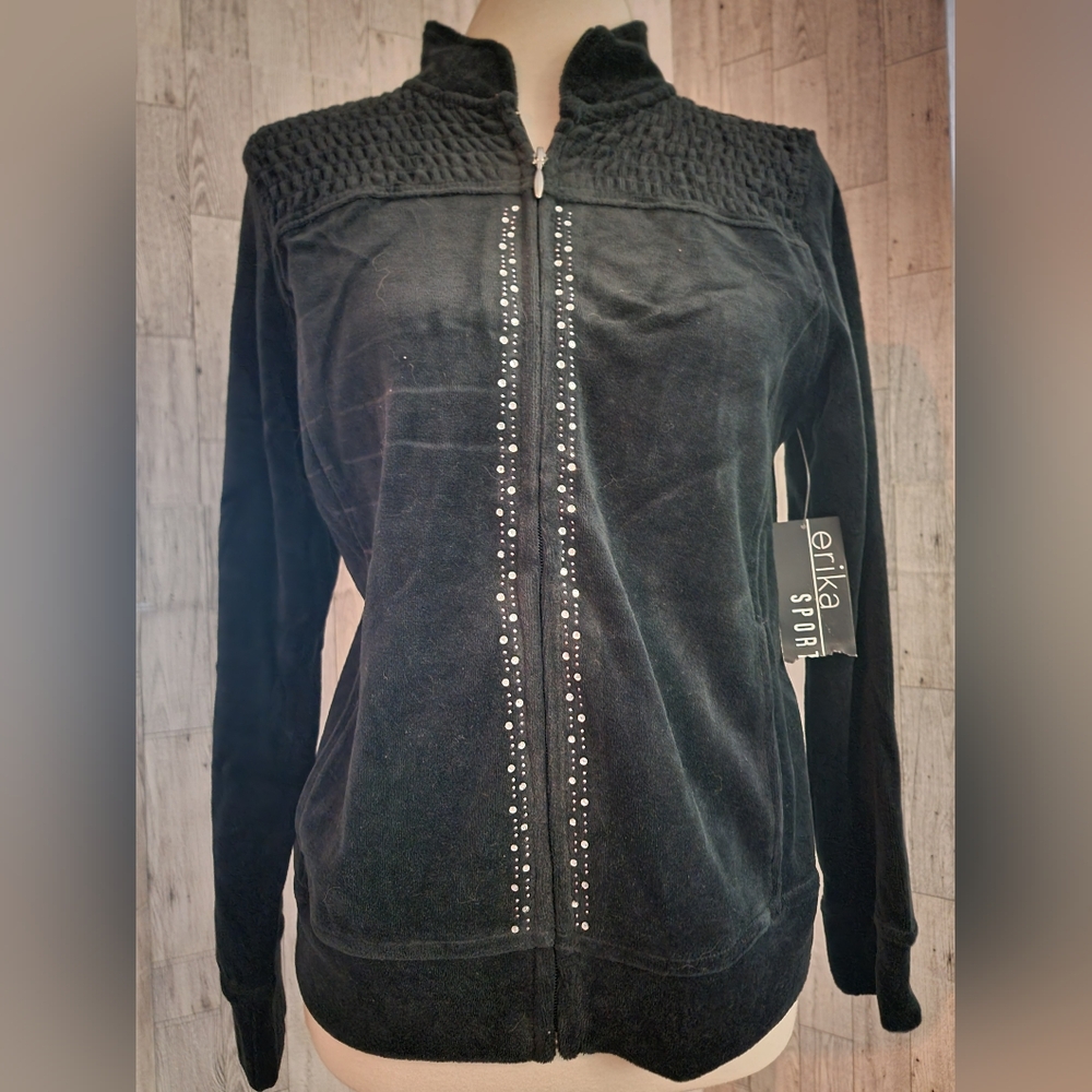 Erica Sport black velour zipper up woman's jacket size PM
